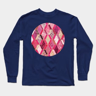 Wild Pink & Pretty Diamond Patchwork Pattern Long Sleeve T-Shirt